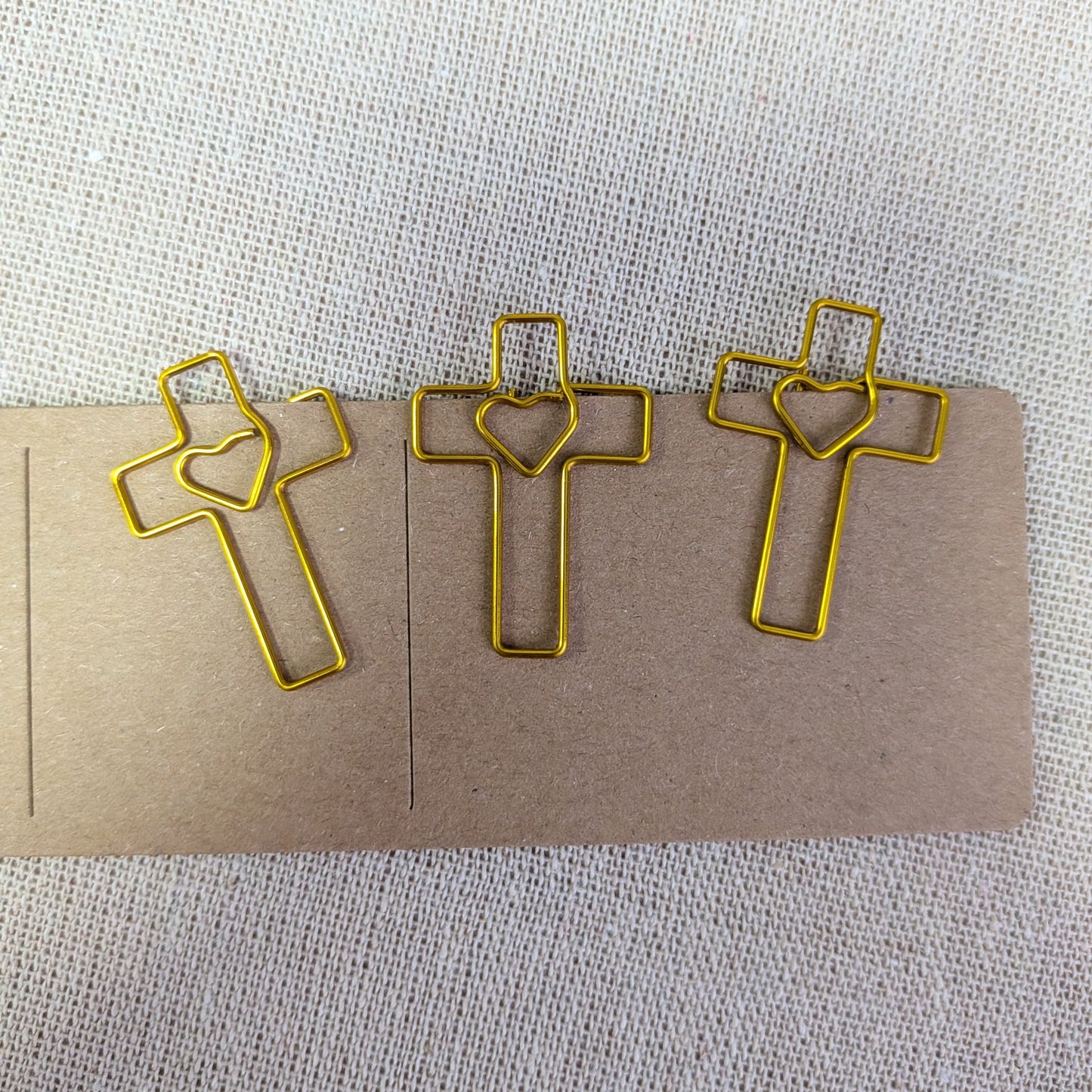 Goldene Kreuz Büroklammern mit Herz – 3er Set | Christliche Geschenkidee | Zubehör