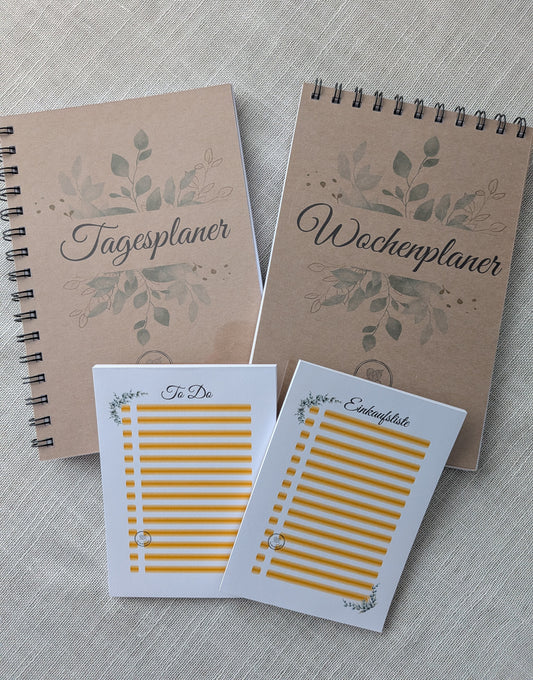 Planer-Set „Goldene Ruhe“ – Tages- & Wochenplaner mit Einkaufs- & ToDo-Liste | A5 & A6