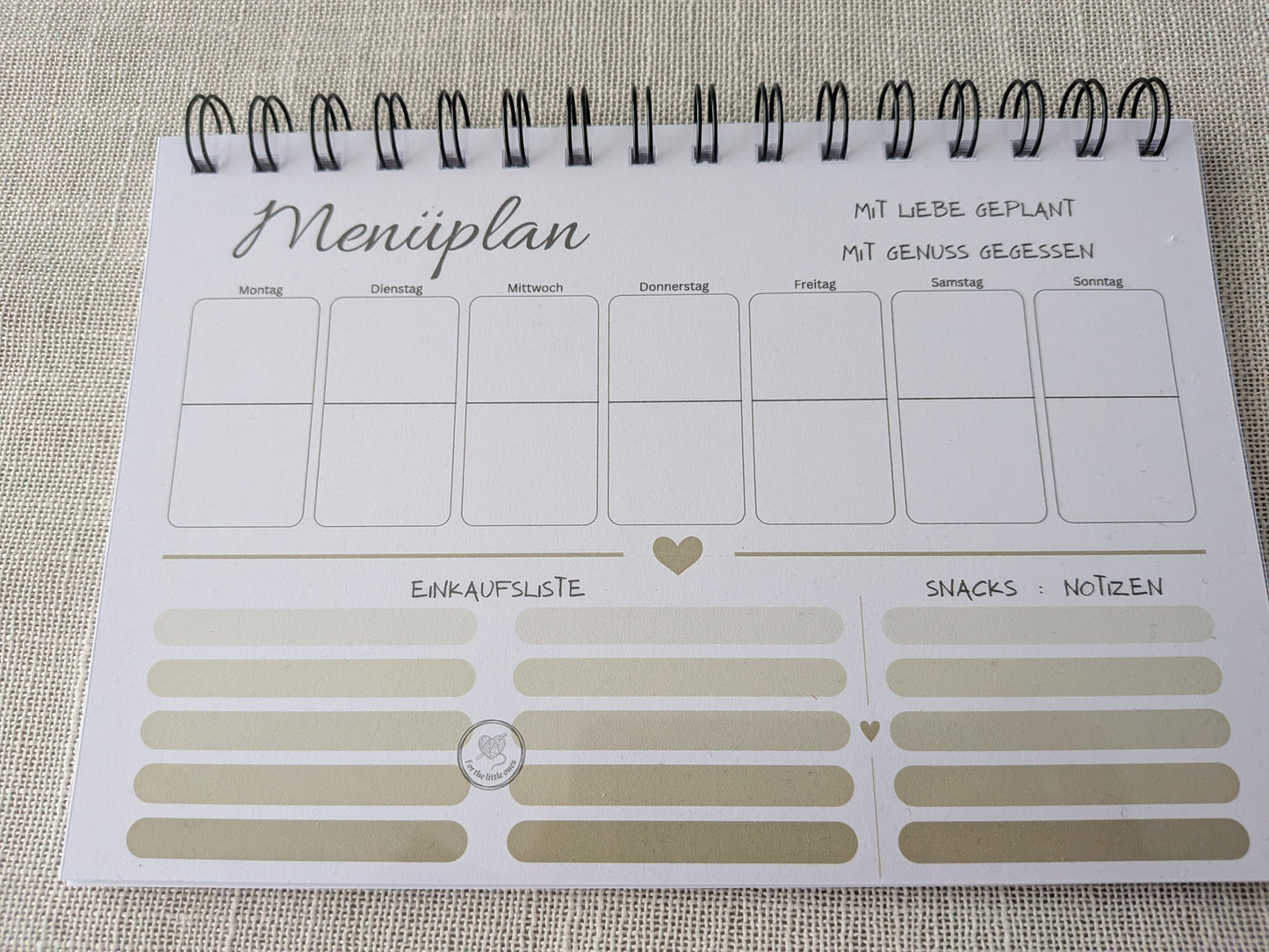 Menüplan A5 – Mit Liebe geplant, mit Genuss gegessen | mit Einkaufsliste