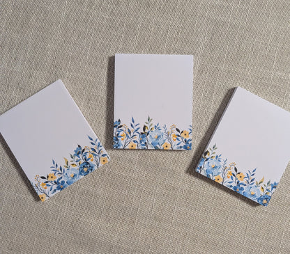 Liebevoll gestaltete Mini-Notizblöcke Blumen - Blau | 3er Set