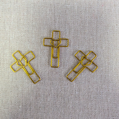 Goldene Kreuz Büroklammern mit Herz – 3er Set | Christliche Geschenkidee | Zubehör