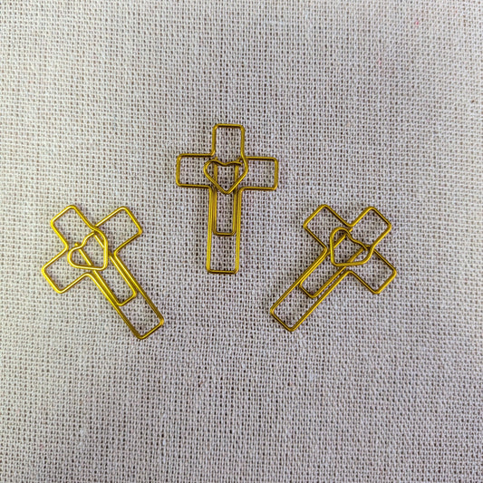 Goldene Kreuz Büroklammern mit Herz – 3er Set | Christliche Geschenkidee | Planer Zubehör