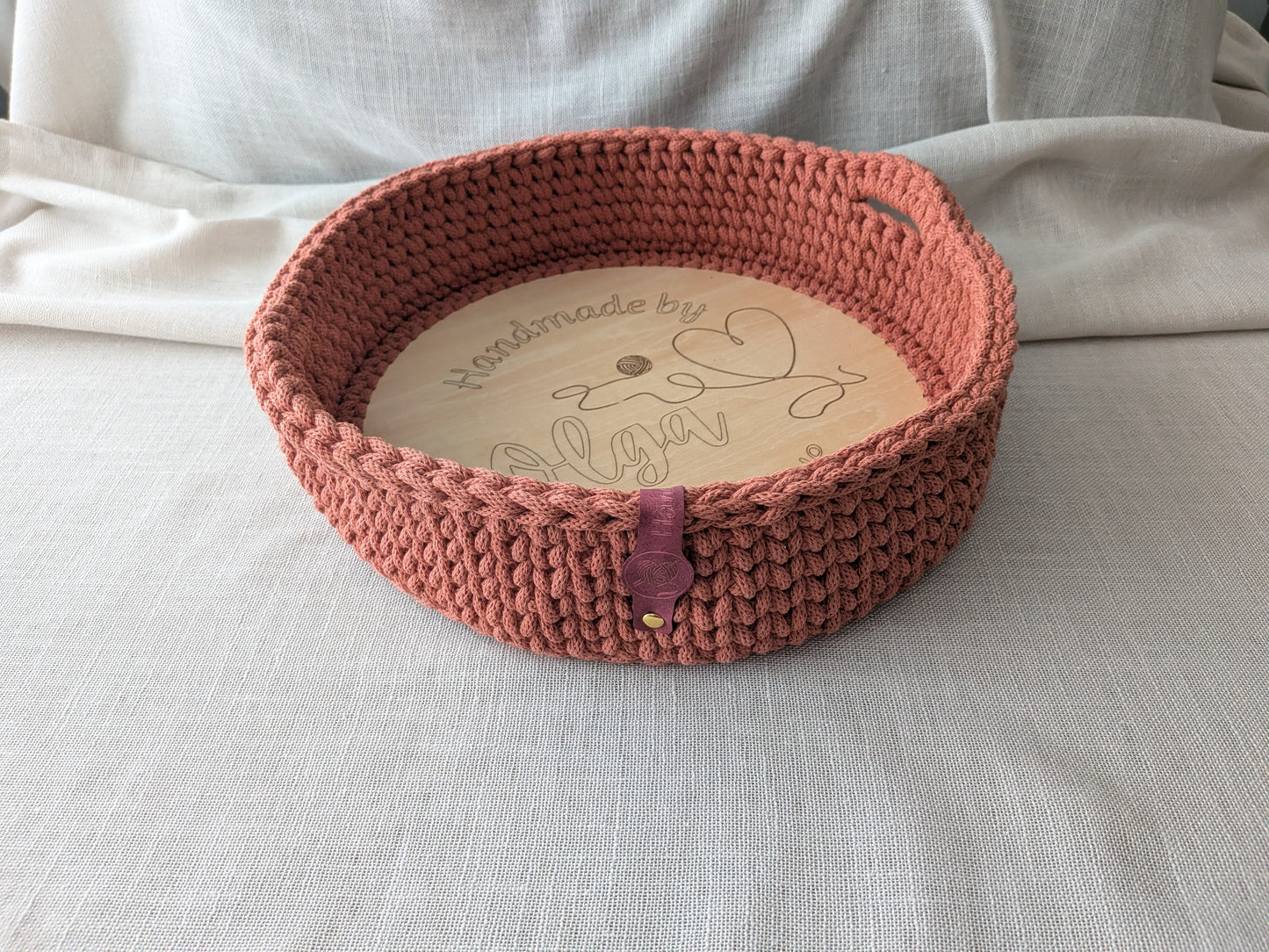 Brotkorb aus Bobbiny Baumwolle mit Holzboden - Handgemacht 31cm