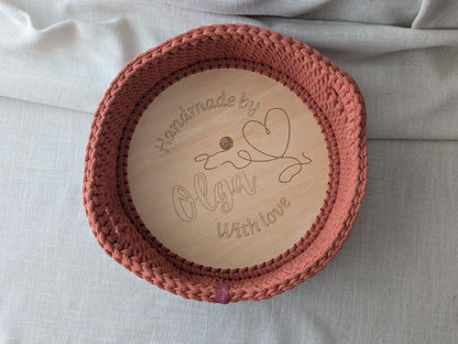 Brotkorb aus Bobbiny Baumwolle mit Holzboden - Handgemacht 31cm