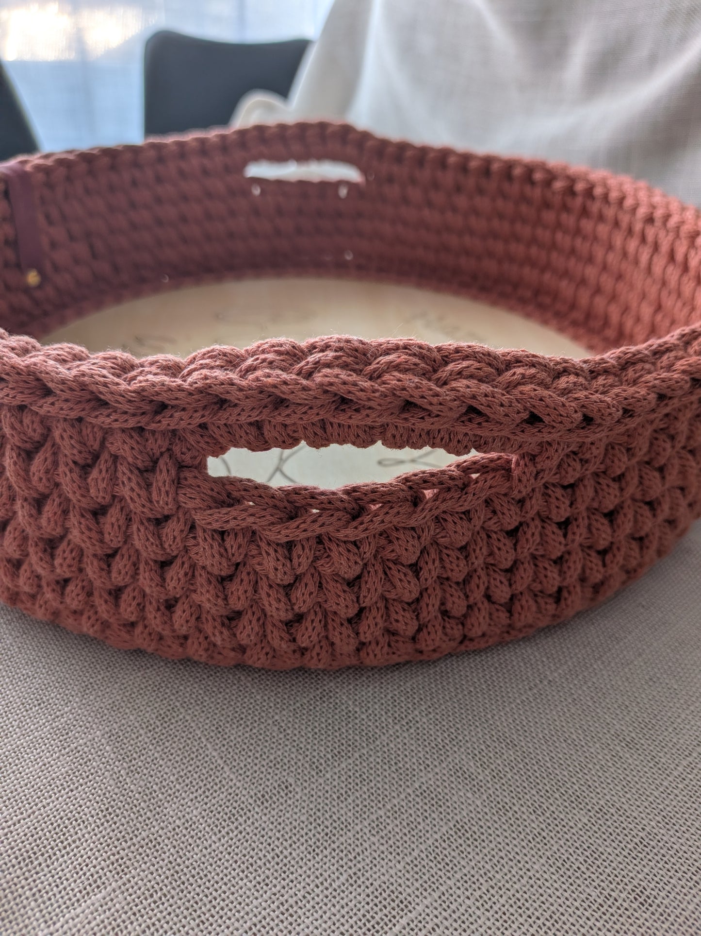 Brotkorb aus Bobbiny Baumwolle mit Holzboden - Handgemacht 31cm