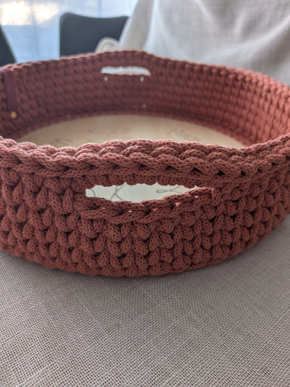 Brotkorb aus Bobbiny Baumwolle mit Holzboden - Handgemacht 31cm